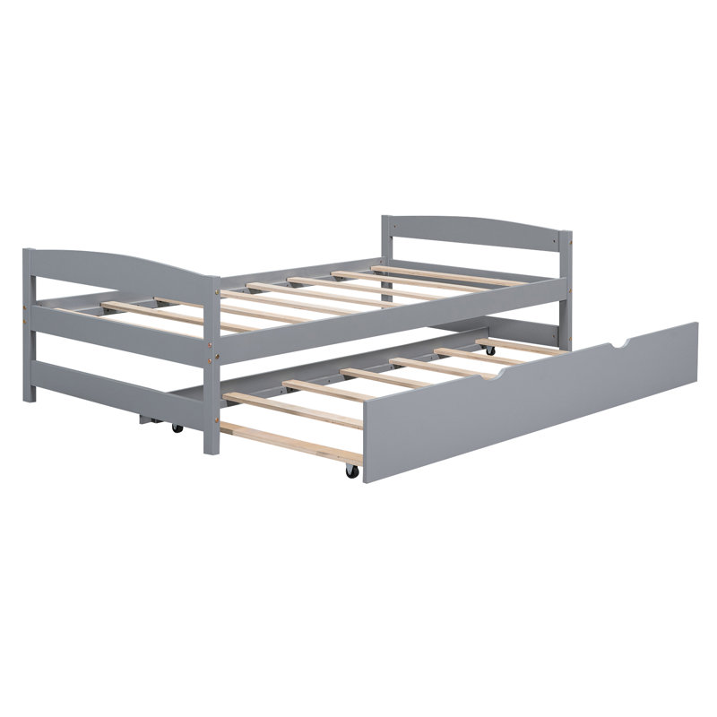 Lit plateforme simple avec lit gigogne gris mobile