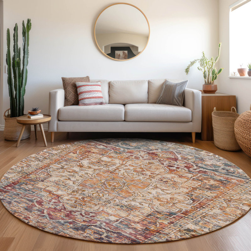 Machine Washable Indoor/Outdoor Xhevrie Copper Rug, Round 8'