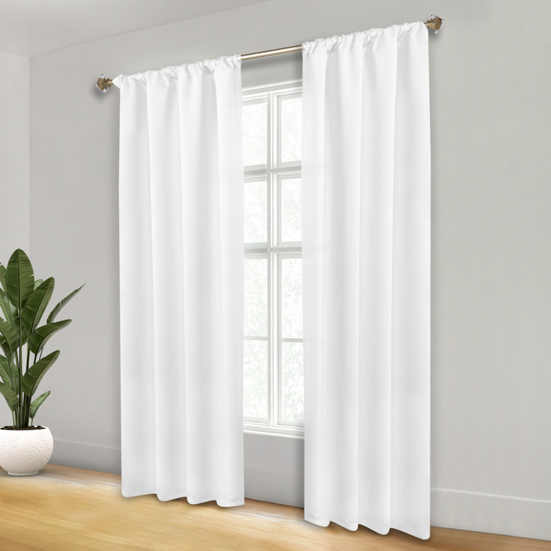 Moriah Millendon Solid Modern Polyester Rod Pockets Room Darkening Curtain Pair, 36" W x 84" L, Snow White