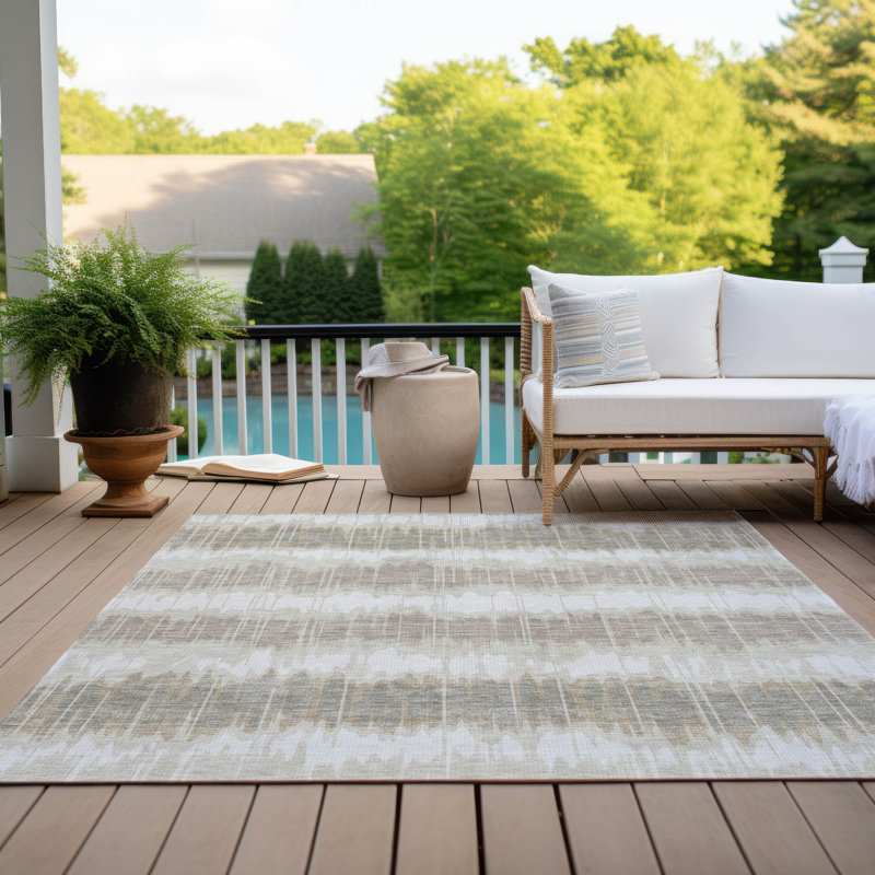 Tapis ivoire en polyester tissé à la machine intérieur / extérieur Lamanna, Rectangle 9 pi x 12 pi