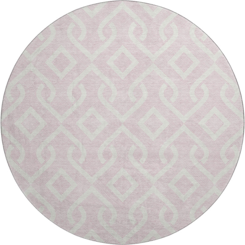Premium Machine Washable Cerrito Pink Rug, Round 8'