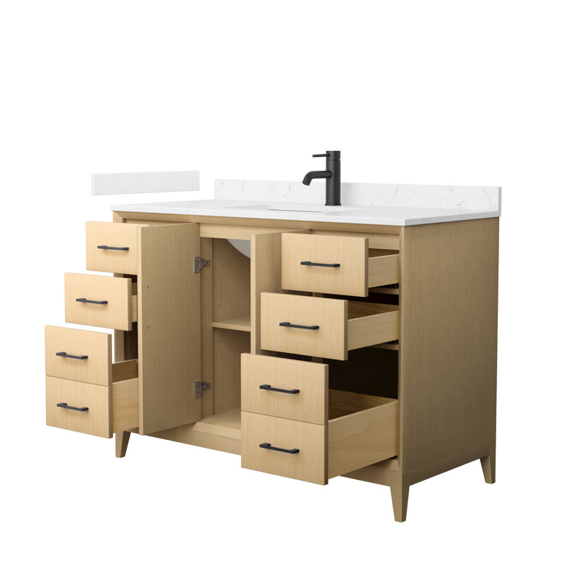 Janna 60" Freestanding Single Bathroom Vanity with Cultured Marble Top, Brushed Nickel, White Cultured Marble, 48"
