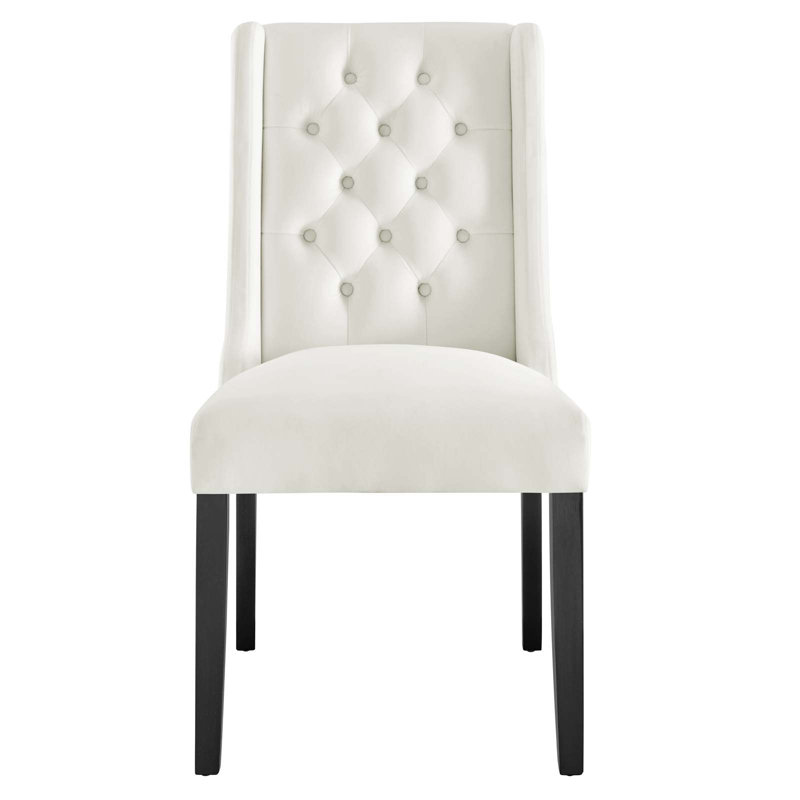 Elegance White Velvet Upholstered Side Chair with Solid Wood Frame