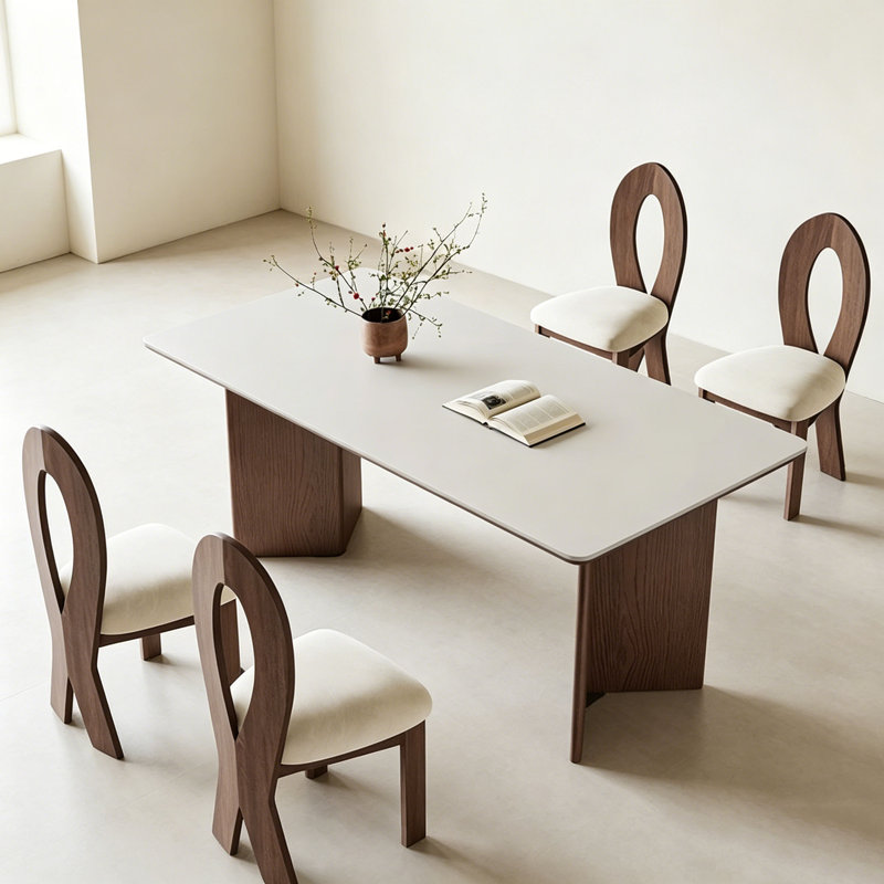 Table en pierre frittée blanche Wabi-Sabi, 29.5" H x 63" W x 31.5" D