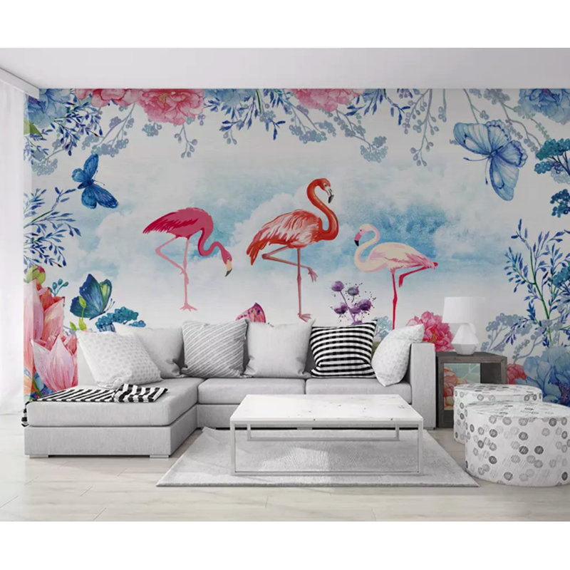 Murale fleur hortensia florale flamant rose Lukas, L 106 po x l 187 po