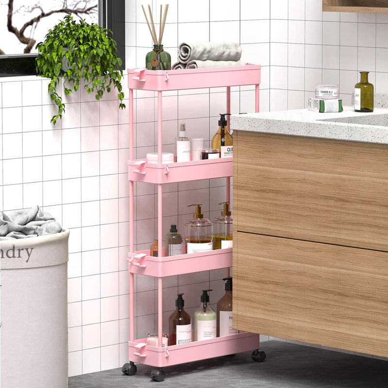 Chariot de rangement à roulettes minces, organisateur de salle de bain à quatre couches, chariot multifonctionnel, tablette mobile