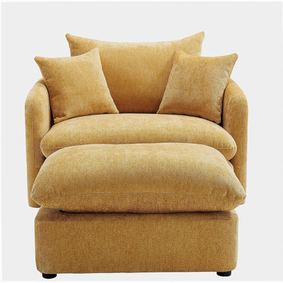 46.1" W Upholstered Oversized Swivel Accent Chair with Ottoman,37.8" Large Seat Width for Heavy People, Accent Chair with 3 Pillows for Living Room, Chenille