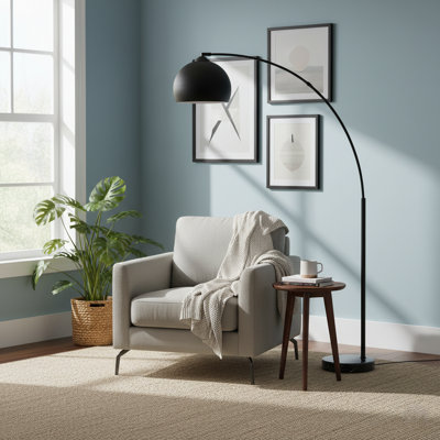 Modern 67" Arc Floor Lamp with Curved Metal Shade, Weighted Marble Base & Foot Switch for Living Room or Bedroom