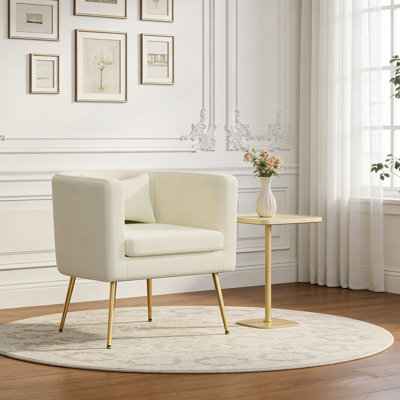 Upholstered Velvet Barrel Chair with Metal Legs