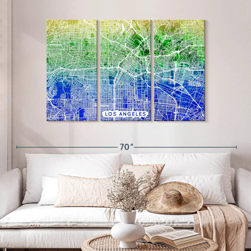 Aliaz Aqua Los Angeles Map, 32" H x 50" W