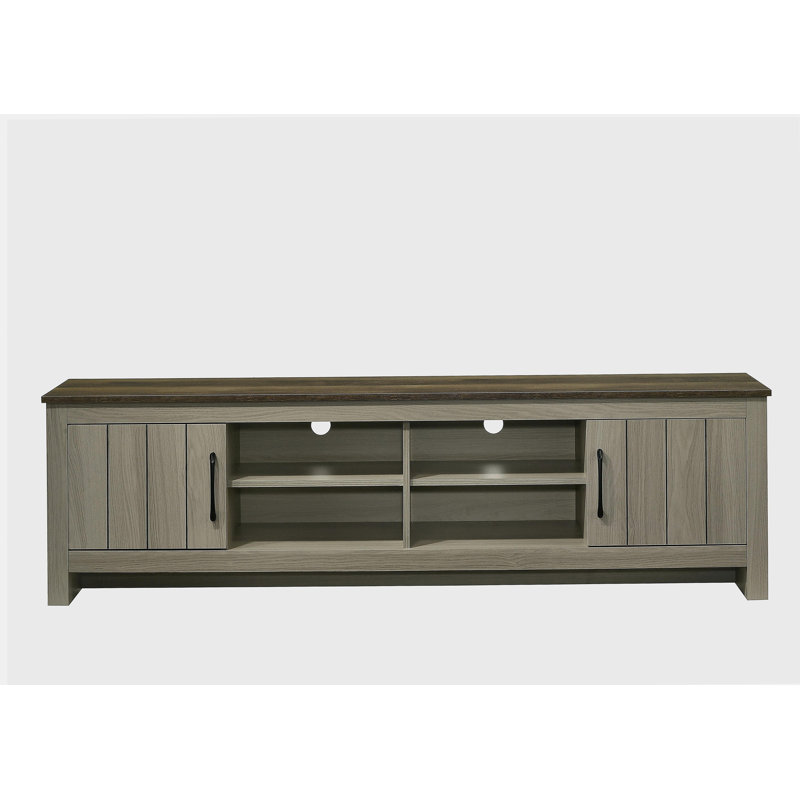 Meuble télé Nyla en chêne gris de 68,5 po de largeur avec tablettes et portes d'armoire