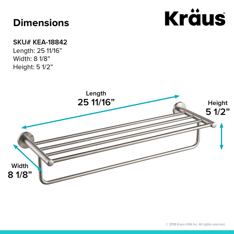 Elie Metal Accent Shelf with Towel Bar, Brushed Nickel