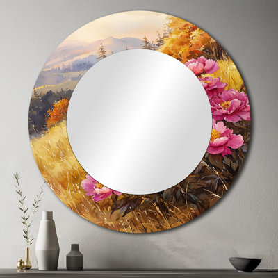 Peonies In The Autumn Hillside I - Floral Decorative Mirror Wall Art - Printed On Metal