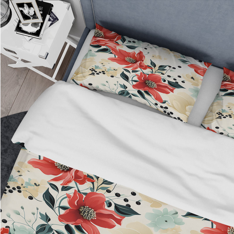 Ensemble de housse de couette abstrait rouge et noir Poinsettia Symphony Bliss