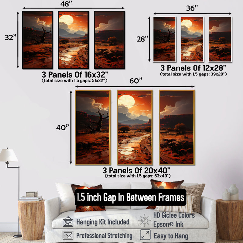 «Moonlit Sunset On Canyon Landscape IV - Canyon & Desert», art mural, Cadre flottant doré, H 40 po x l 61 po x P 1 po
