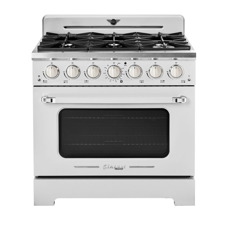 Classic Retro 36" 6-Burner 5.2 cu. ft. Freestanding Gas Range with Convection Oven, Marshmallow White