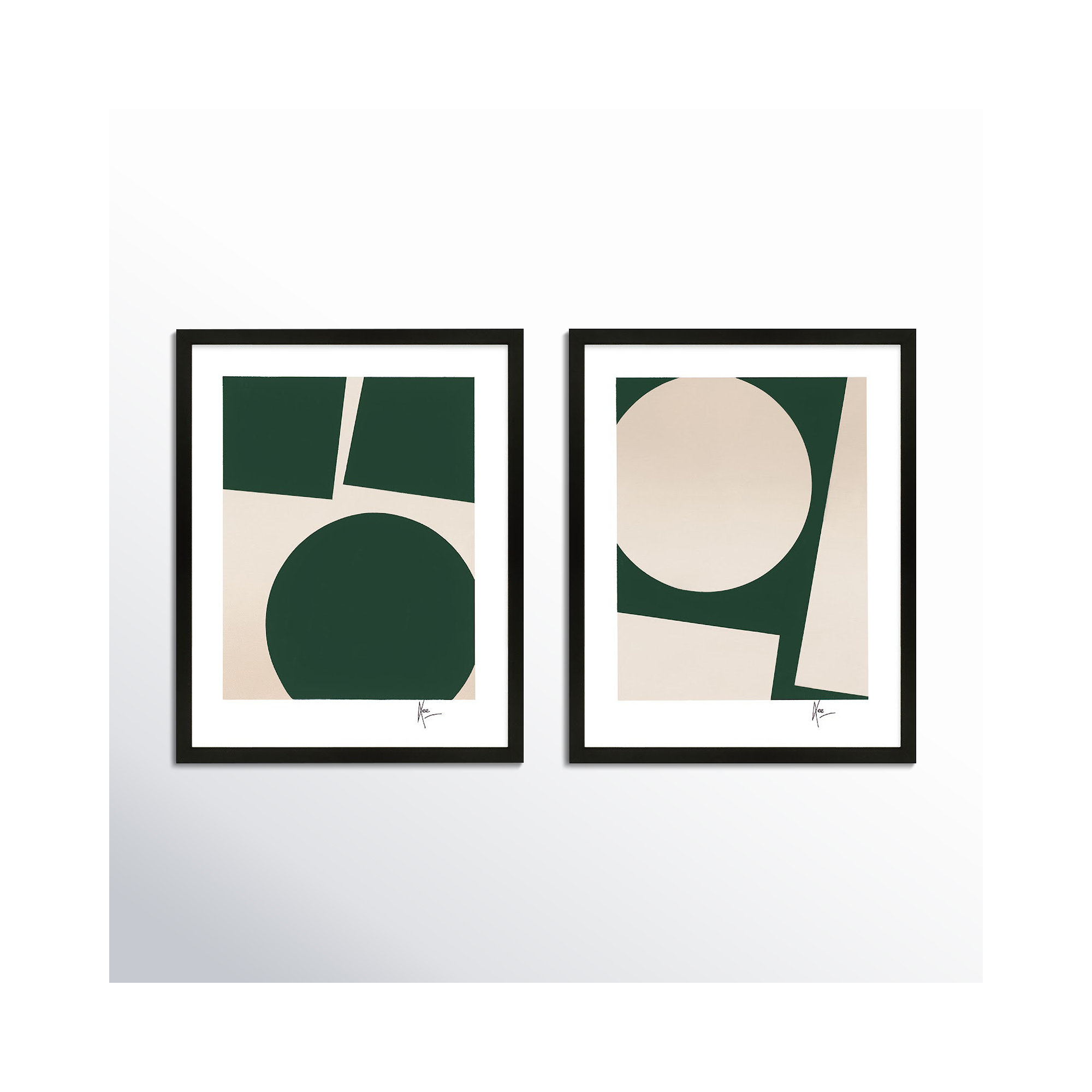 You And Me In Green Set Of 2 by Lee Lessem, 30" H x 48" W x 1.25" D, Black