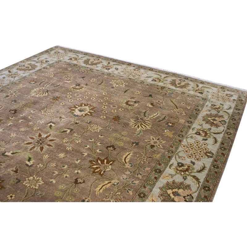 Hand Knotted Wool Oriental Area Rug in Brown And Ivory