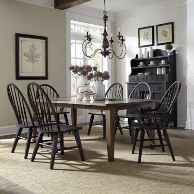 Ensemble de table de salle à manger rectangulaire Hahira avec 6 chaises noires à dossier Windsor