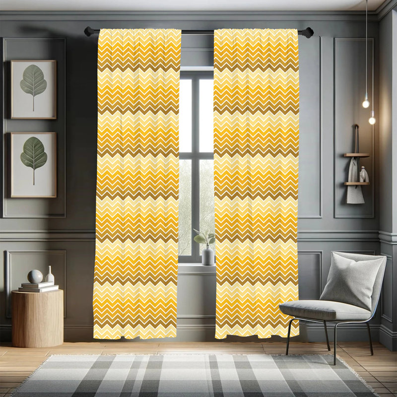 Yellow Chevron Zigzag Ombre Light Filtering Curtain Panels, 28" x 95"