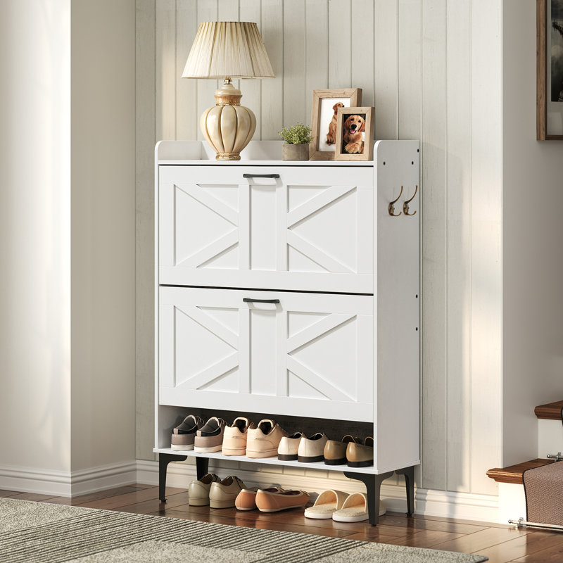 24-32 Pairs Shoe Storage Cabinet with 2 Flip Drawers Freestanding Shoe Organizer