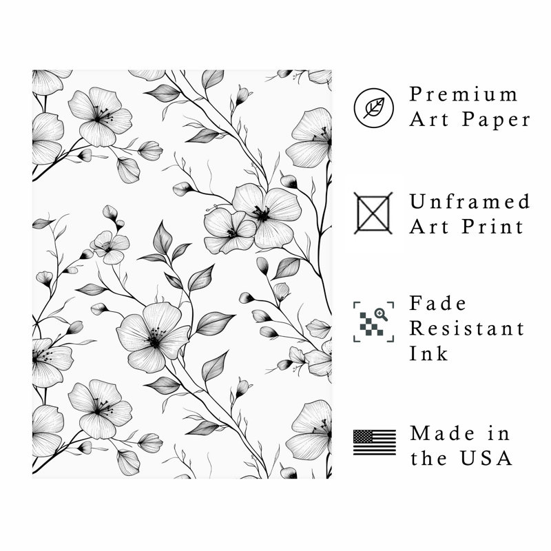 «Floral Floral Dreams Black & White II», reproduction d'art moderne sans cadre