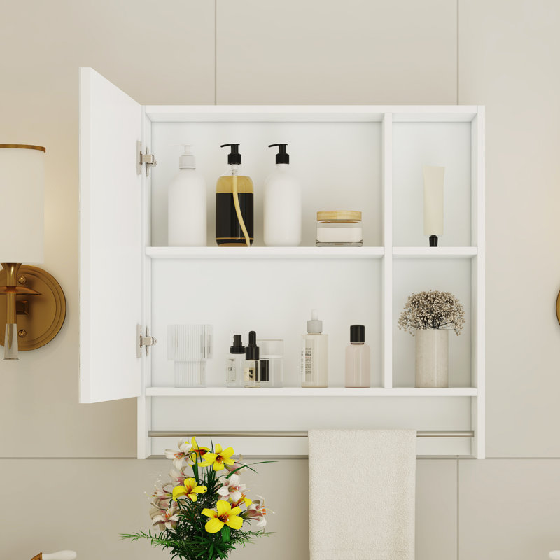 Armoire à pharmacie murale avec miroir, rangement au-dessus de la toilette, tablettes et porte-serviettes | Idée de cadeau