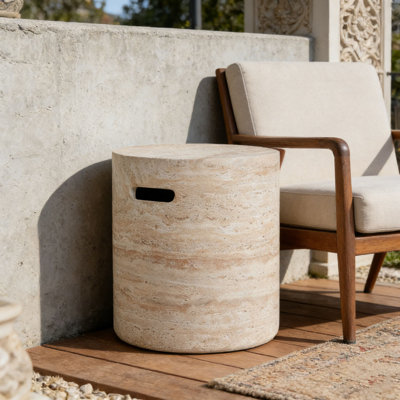 Outdoor/Indoor Lightweight Concrete Side Table With Side Handles