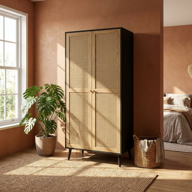 Manila Rattan 2 Door Double Wardrobe, Black