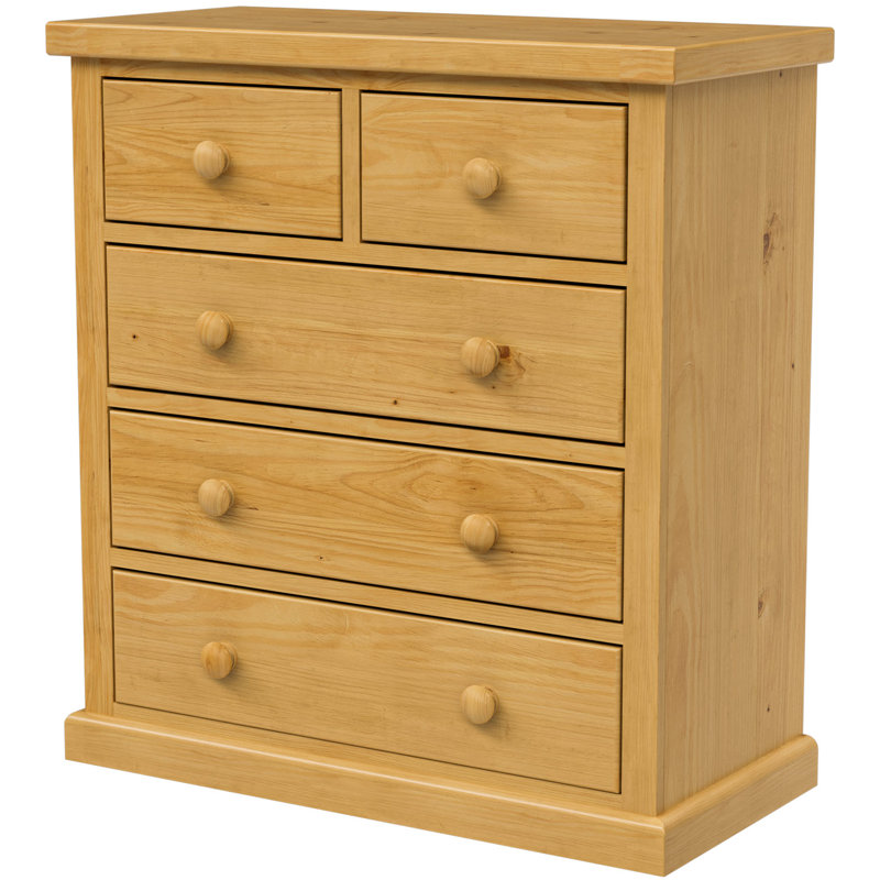 Chunky Solid Wood 90cm W 5 - Drawer Chest of Drawers
