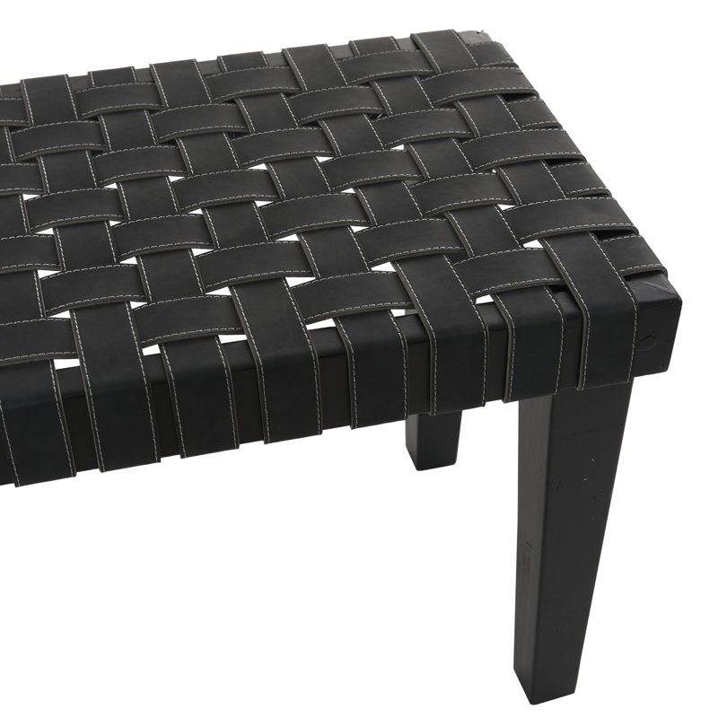 Markus Brown Wood Woven Bench, Black
