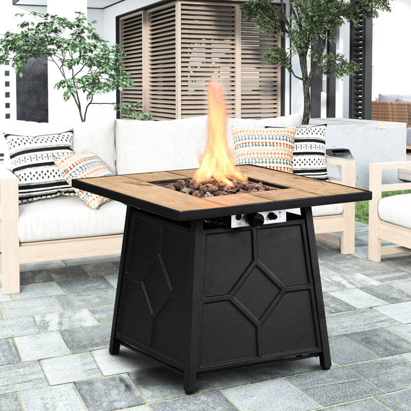 Table de foyer d'extérieur au propane de 28 pouces avec couvercle imperméable 40 000 po, brun, + fer à repasser, assemblage facile, table à gaz avec allumage automatique pour l'extérieur, bureau de carrelage, coin détente