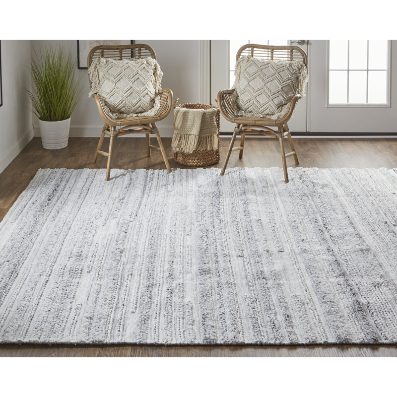 Tsavag Casual Stripes Grey/Silver/Ivory Area Rug, Rectangle 9 pi x 12 pi