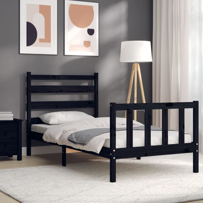 Bed Frame with Headboard, Black, Small Single (2'6)
