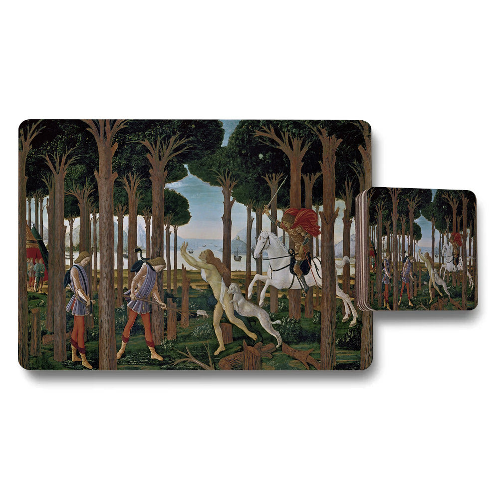 Medieval Forest Scene Placemat And Coaster Set For Dining