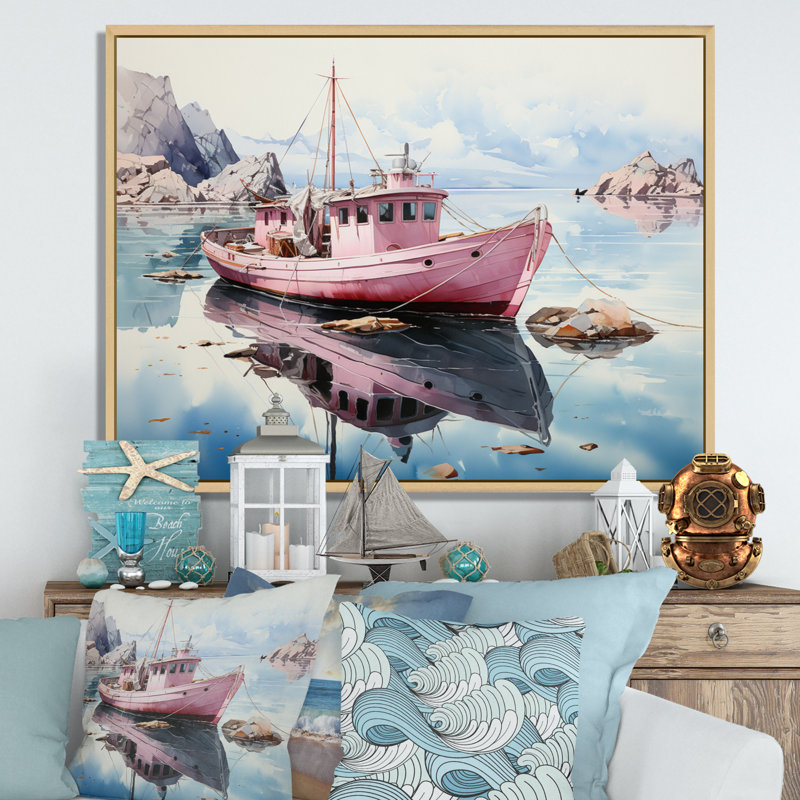 " Pink Teal Iceberg Arctic Mirage ", H 34 po x l 44 po x P 1,5 po, Cadre naturel flottant
