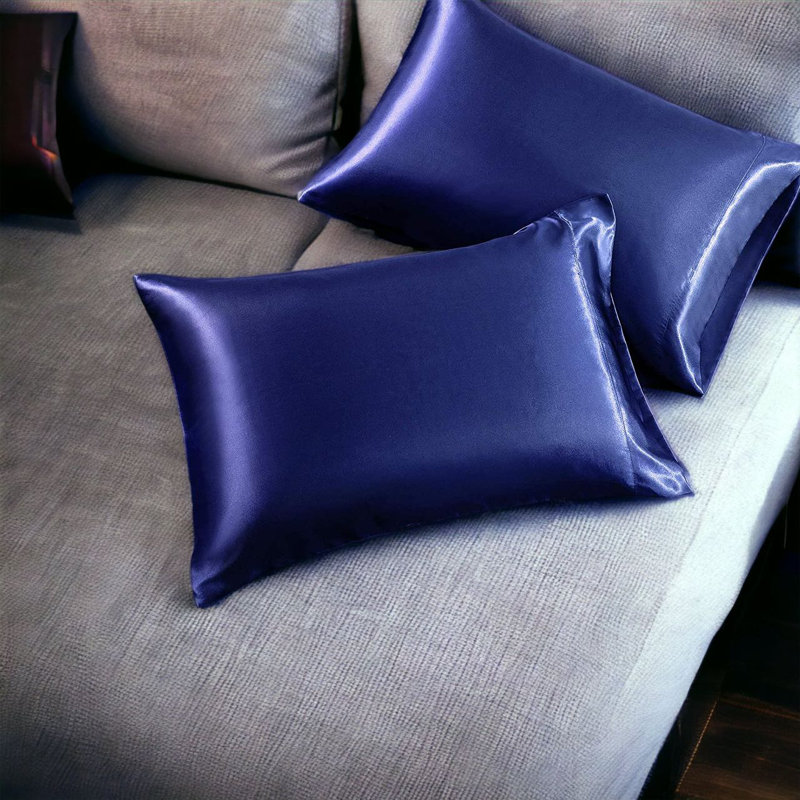 Satin Fitted Sheet, King Fitted Sheet with 2 Pillowcases, Blue