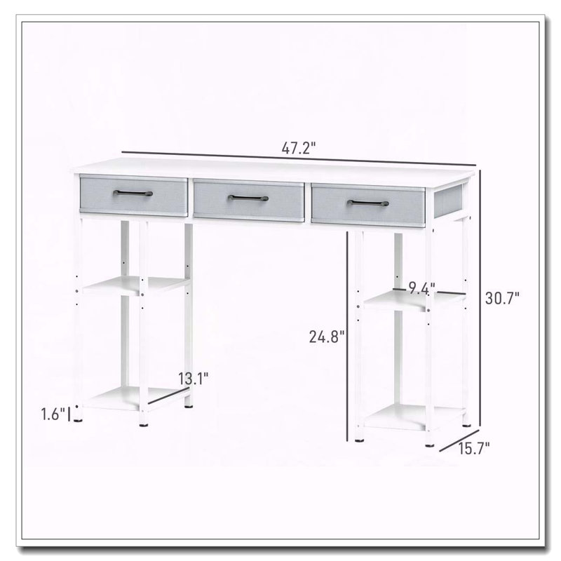 Petit bureau d'ordinateur avec tiroirs en tissu