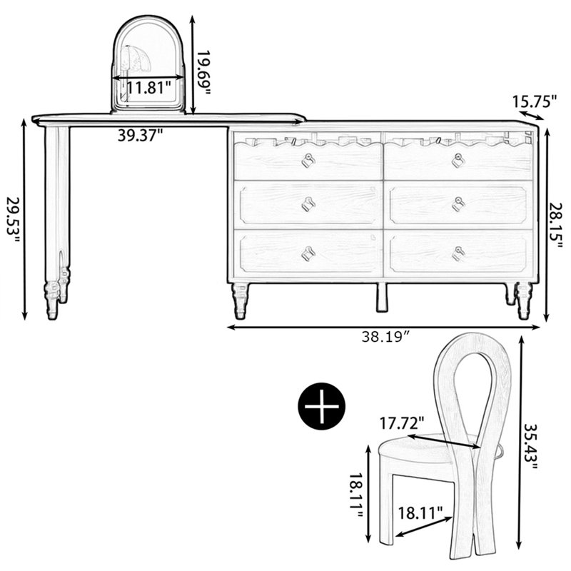 Makeup Vanity with Light mirror,6 drawers,1 chair