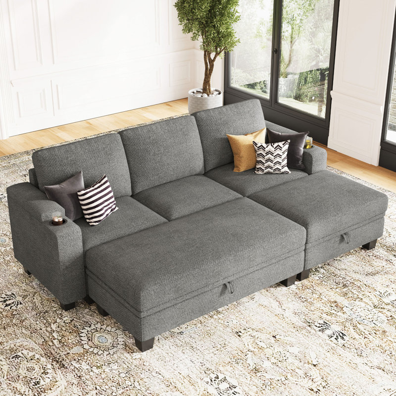 Canapé-lit modulaire Penespa Chenille, Chenille gris pâle