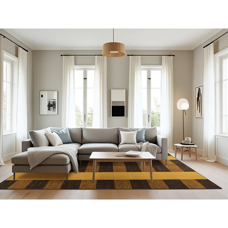 Tapis botanique brun lavable à la machine, Rectangulaire 8 pi x 10 pi