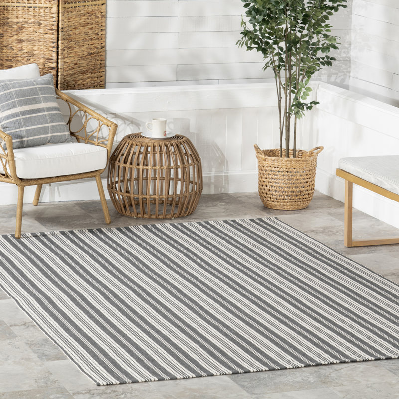 Home Conservatory Ticking Stripe Handwoven Indoor/Outdoor Area Rug, Rectangle 4' x 6'
