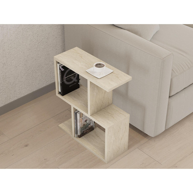 Modern Side Table, Travertine Color, 17.7 x 20.2 x 6.7 inches | 100% Melamine Coated Particle Board, Thickness: 0.7 inches | Elegant Marble Design, Perfect for Living Room & Bedroom, Durable & Stylish Accent Piece