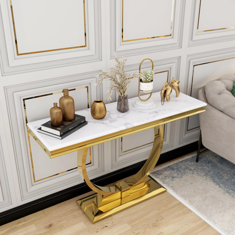 Dayra Console Table, White/Gold