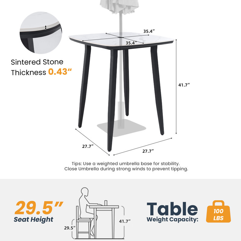 Table de bar d'extérieur ronde moderne carrée 35,4 po (table incluse seulement)