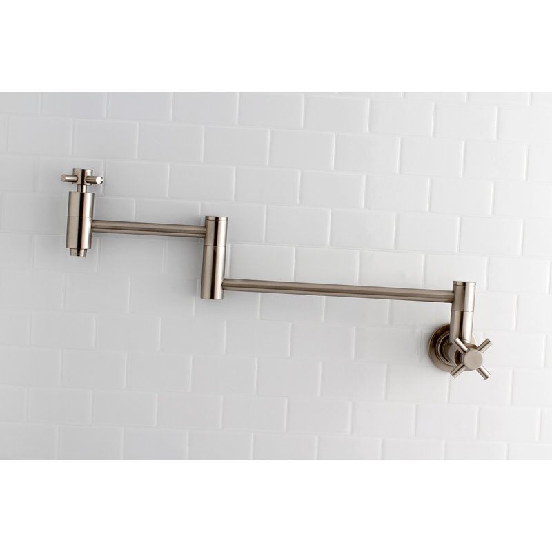 Kingston Brass Concord Two-Handle 1-Hole Wall Mount Pot Filler Faucet, Brushed Nickel