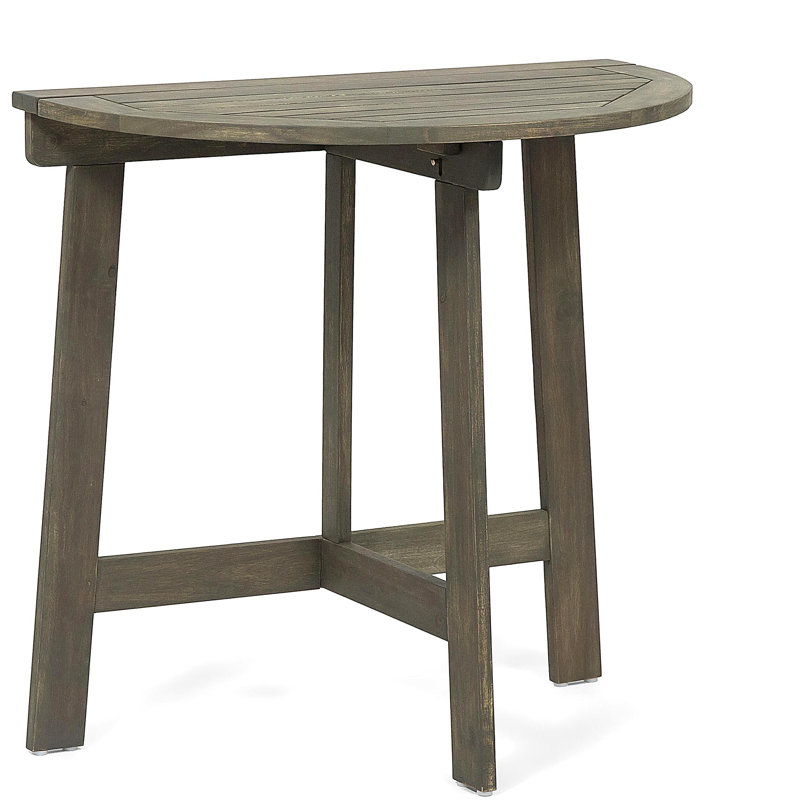 Outdoor Half-Round Folding Acacia Wood Bistro Table, Grey Finish, Gray