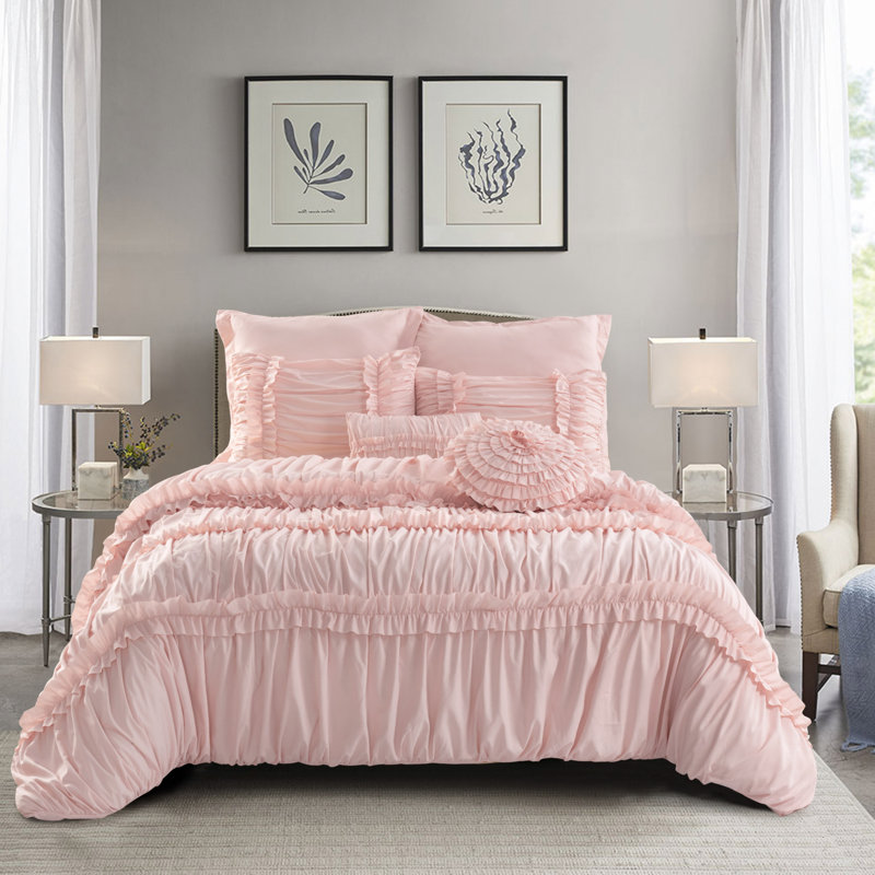 Ensemble de literie en microfibre 7 pièces 7 pièces avec coussins décoratifs, Édredon de très grande taille et 6 pièces suppl