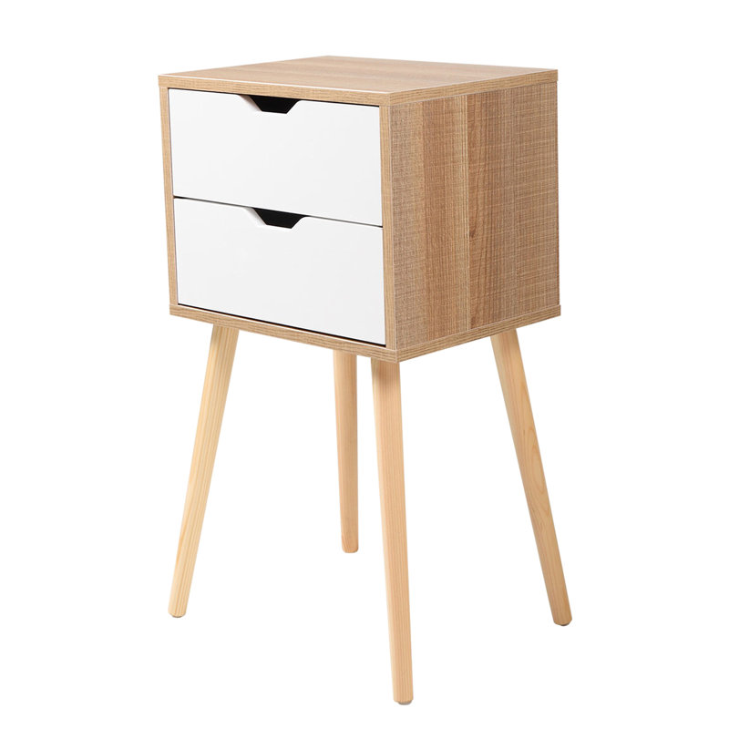 Table de chevet moderne blanche avec 2 tiroirs et une conception compacte pour le salon de construction stable de la chambre à coucher