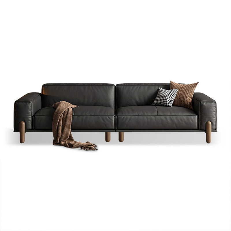 Genuine Leather Modular Sofa cushion couch, 37.01" H x 98.03" W x 29.13" D, 3, Black